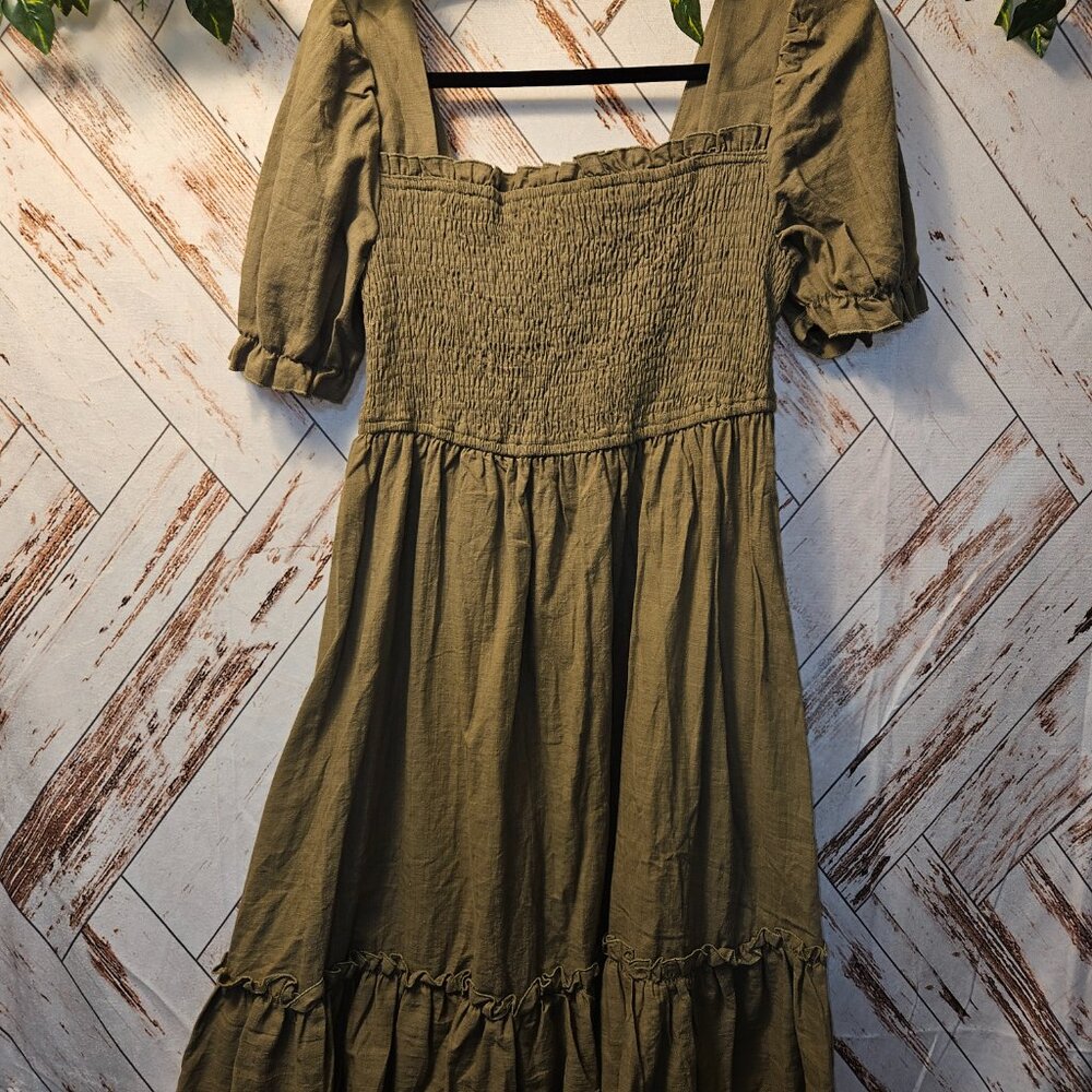 Women's Square Neck Smocked Dress knee-length A-line Dress.